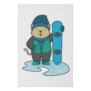 Cat as Snowboarder with Snowboard Faux Canvas Print