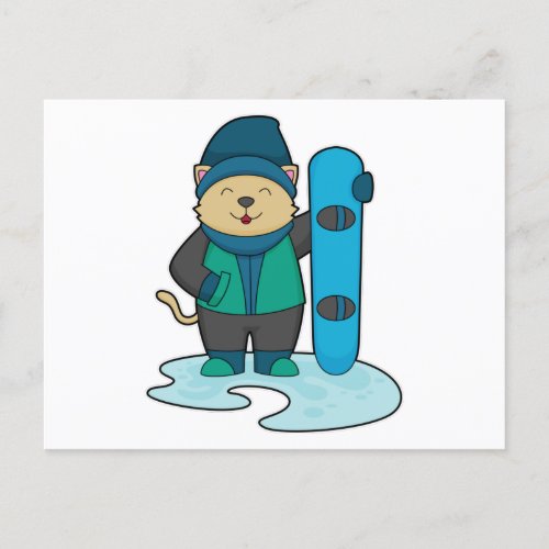 Cat as Snowboarder with Snowboard Postcard