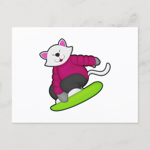 Cat as Snowboarder with Snowboard Postcard