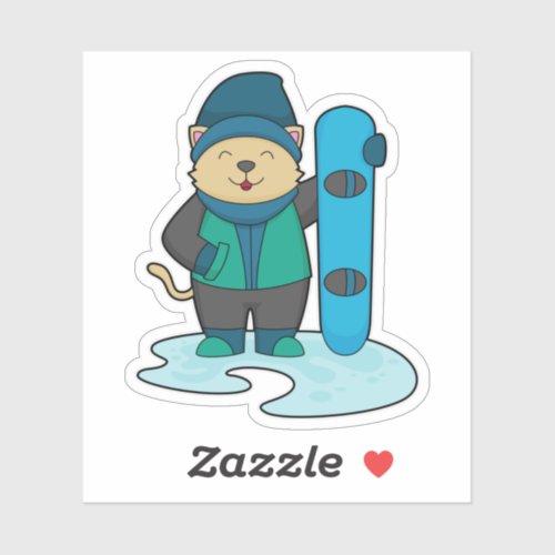 Cat as Snowboarder with Snowboard Sticker