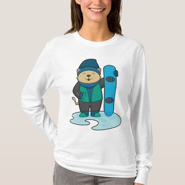 Cat as Snowboarder with Snowboard T-Shirt (Front)