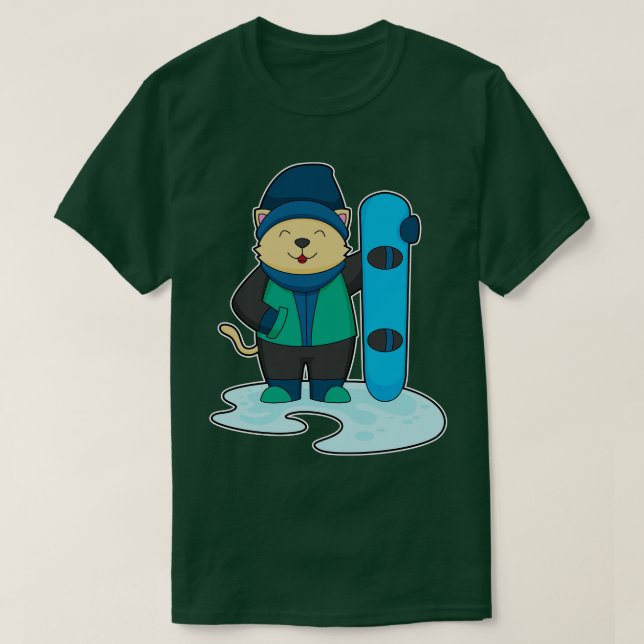 Cat as Snowboarder with Snowboard T-Shirt (Design Front)