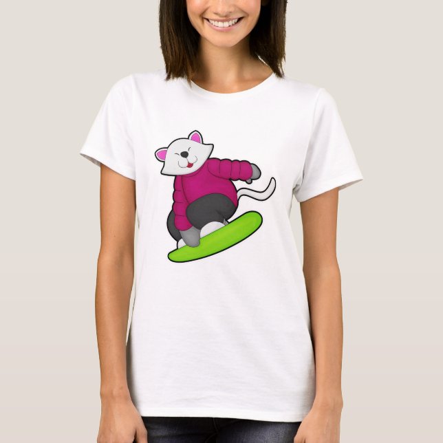 Cat as Snowboarder with Snowboard T-Shirt (Front)