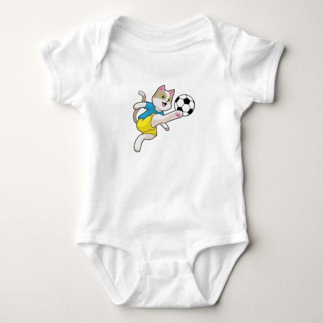 Cat as Soccer player with Soccer ball Baby Bodysuit (Front)