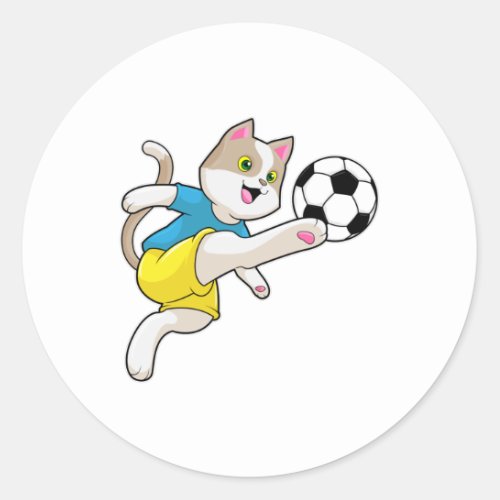 Cat as Soccer player with Soccer ball Classic Round Sticker