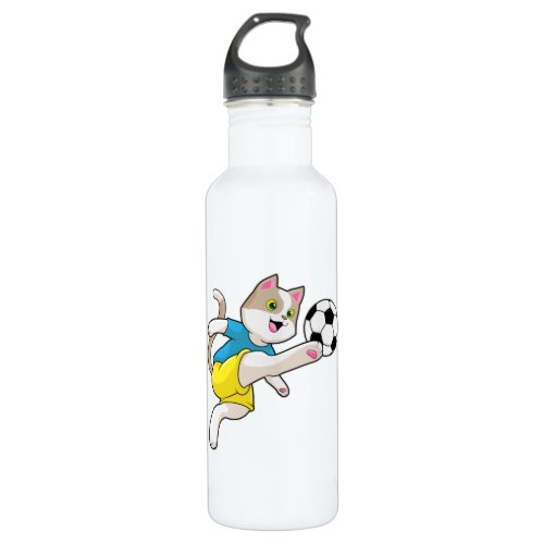 Cat as Soccer player with Soccer ball Stainless Steel Water Bottle