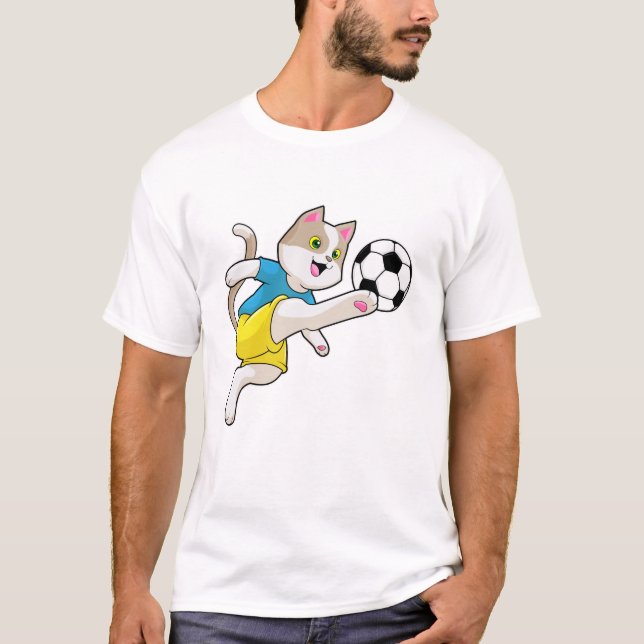 Cat as Soccer player with Soccer ball T-Shirt (Front)