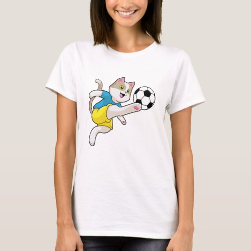 Cat as Soccer player with Soccer ball T_Shirt