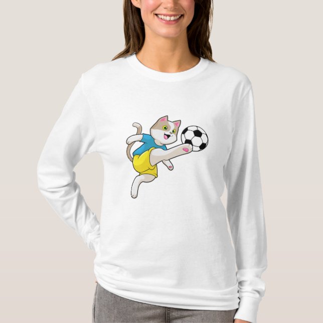 Cat as Soccer player with Soccer ball T-Shirt (Front)