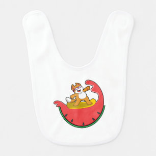 Cat as Surfer with Watermelon Baby Bib