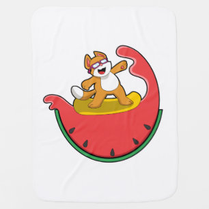 Cat as Surfer with Watermelon Baby Blanket