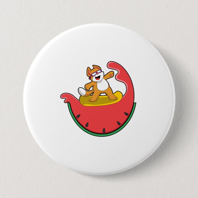Cat as Surfer with Watermelon Button (Front)
