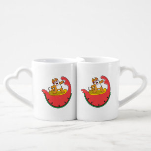 Cat as Surfer with Watermelon Coffee Mug Set