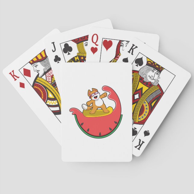 Cat as Surfer with Watermelon Poker Cards (Back)
