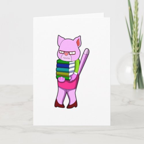 Cat as Teacher with Books  High Heels Card