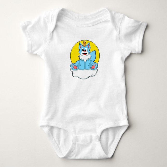 Cat as Unicorn on Clouds & Sun Baby Bodysuit (Front)