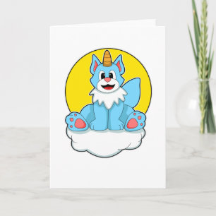 Cat as Unicorn on Clouds & Sun Card