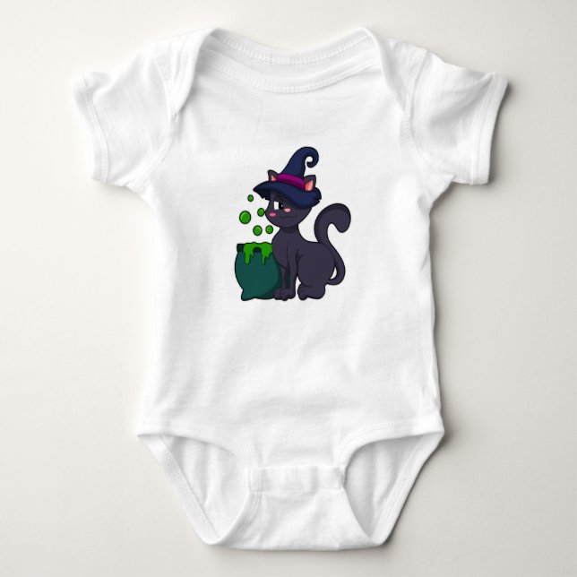 Cat as Witch with Caldron Baby Bodysuit (Front)