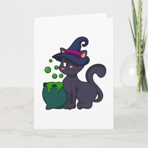 Cat as Witch with Caldron Card