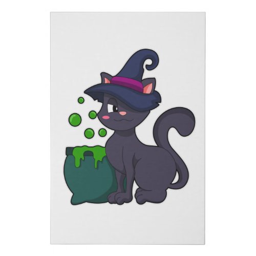 Cat as Witch with Caldron Faux Canvas Print