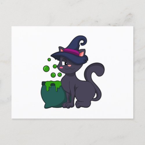 Cat as Witch with Caldron Postcard