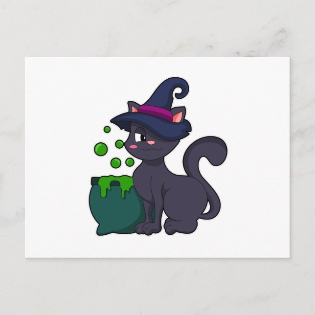 Cat as Witch with Caldron Postcard (Front)