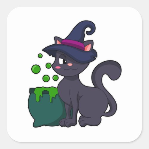 Cat as Witch with Caldron Square Sticker