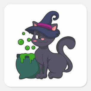 Cat as Witch with Caldron Square Sticker