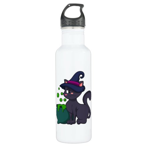 Cat as Witch with Caldron Stainless Steel Water Bottle