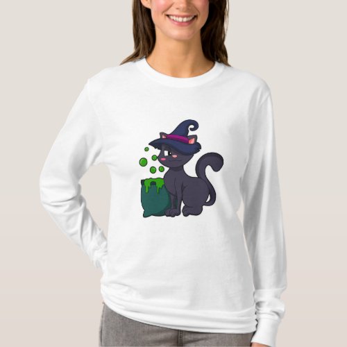 Cat as Witch with Caldron T_Shirt