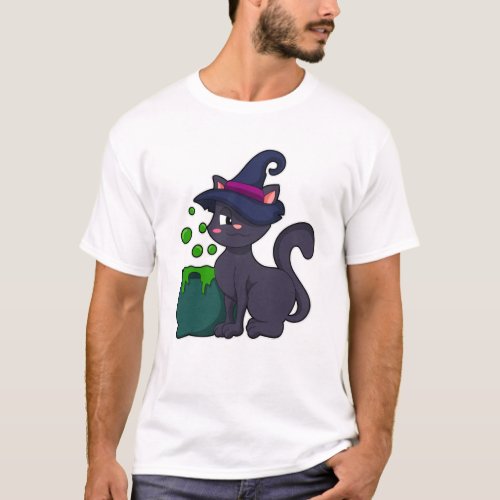 Cat as Witch with Caldron T_Shirt