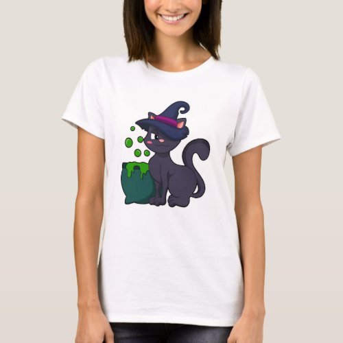 Cat as Witch with Caldron T_Shirt