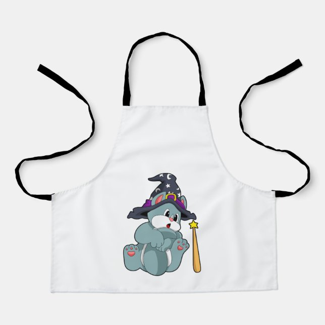 Cat as Wizard with Magic wand & Hat Apron (Front)