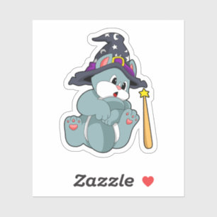 Cat as Wizard with Magic wand & Hat Sticker