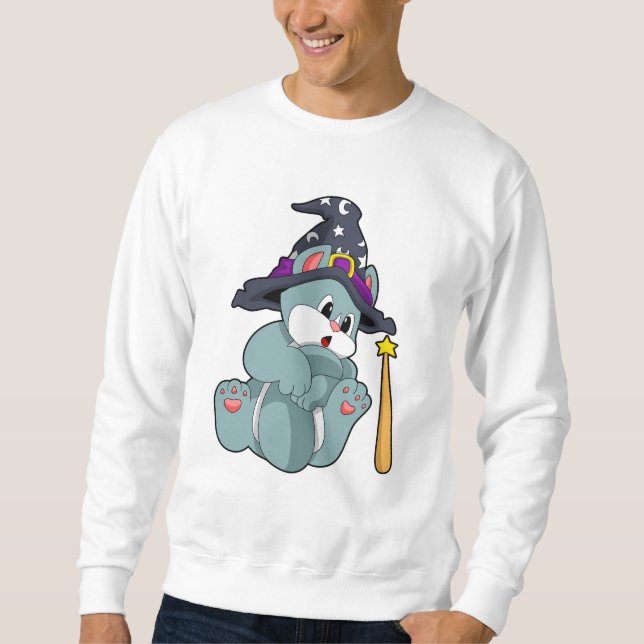 Cat as Wizard with Magic wand & Hat Sweatshirt (Front)
