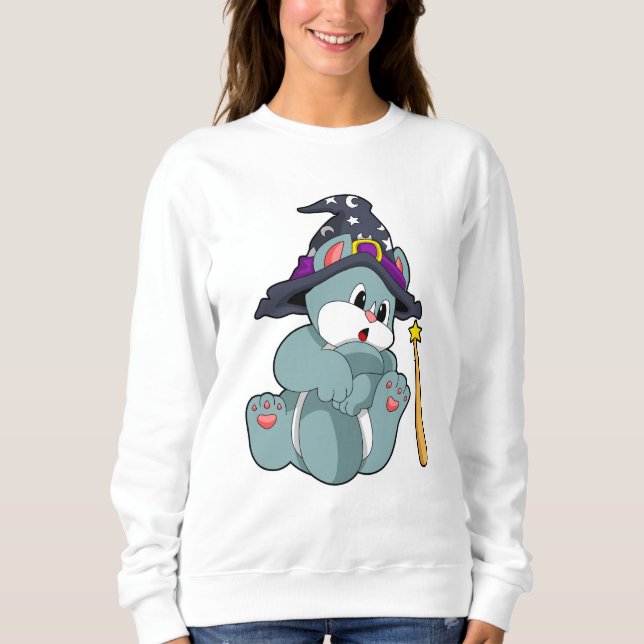 Cat as Wizard with Magic wand & Hat Sweatshirt (Front)