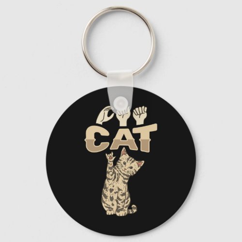 Cat Asl Hand Gesture Deaf Hearing Loss Awareness 1 Keychain