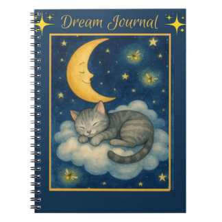 Cat Asleep On A Cloud Crescent Moon Stars Notebook