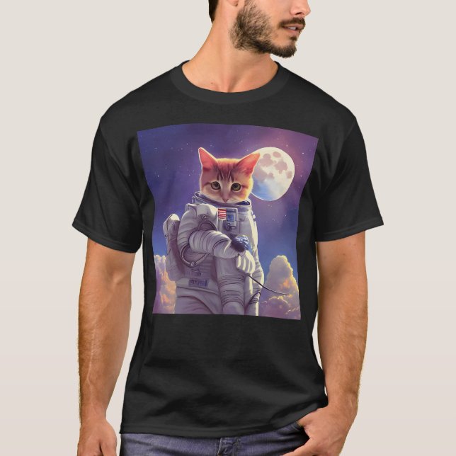 Cat Astronaut And Moon T-Shirt (Front)