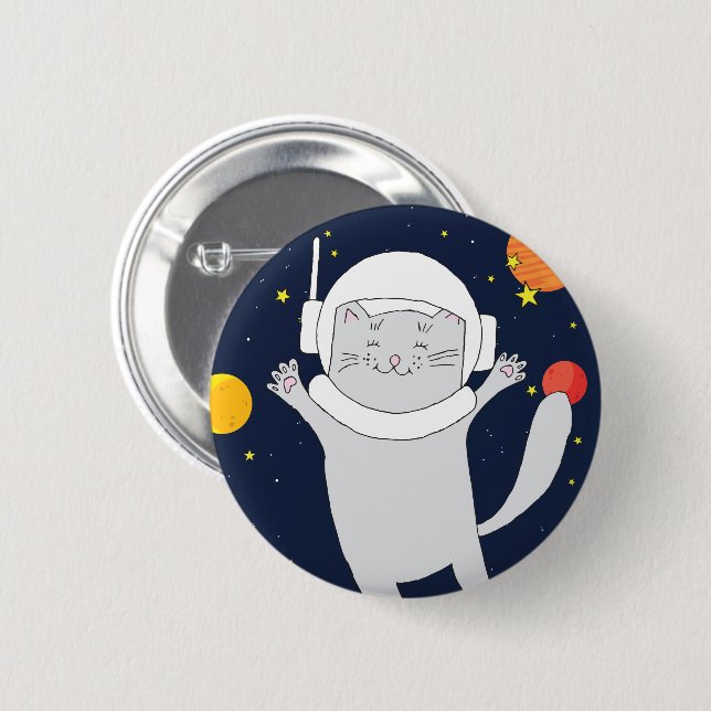 Cat Astronaut Animal With Space Helmet Clipart Bab Button (Front & Back)