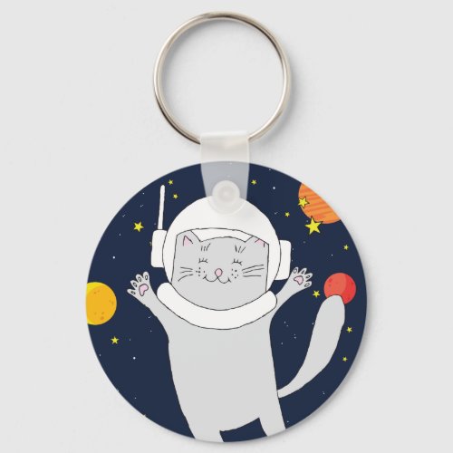 Cat Astronaut Animal With Space Helmet Clipart Bab Keychain