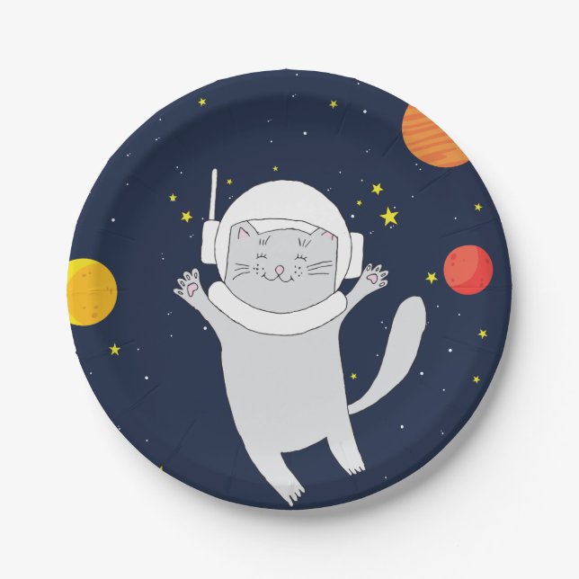 Cat Astronaut Animal With Space Helmet Clipart Bab Paper Plates (Front)