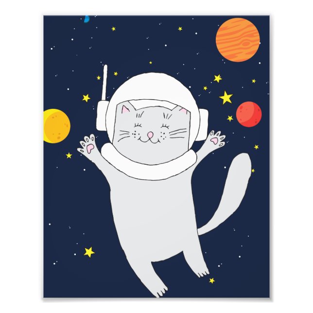 Cat Astronaut Animal With Space Helmet Clipart Bab Photo Print (Front)