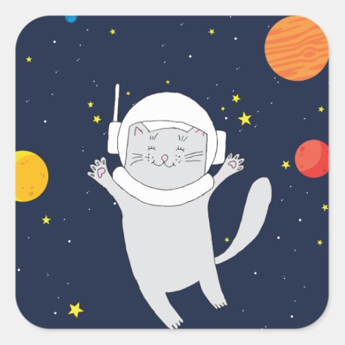 Cat Astronaut Animal With Space Helmet Clipart Bab Square Sticker