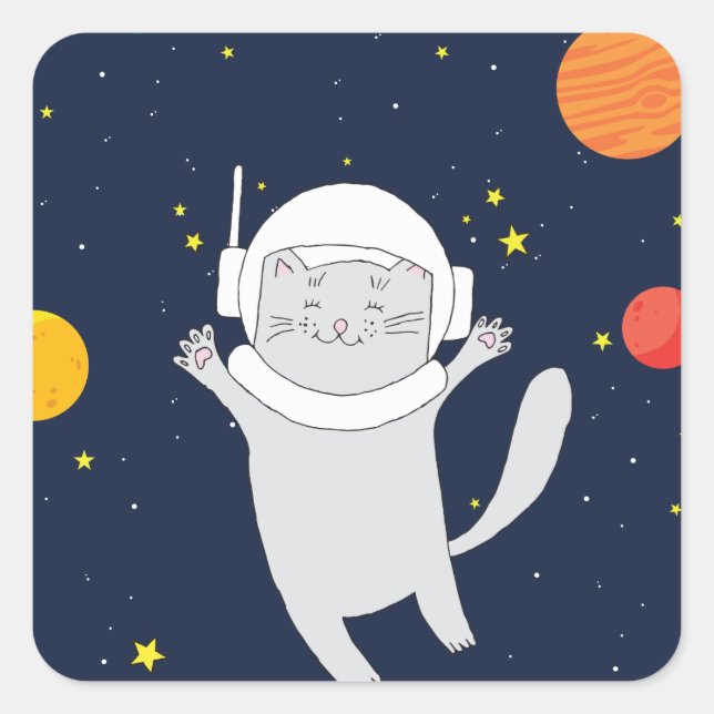 Cat Astronaut Animal With Space Helmet Clipart Bab Square Sticker (Front)