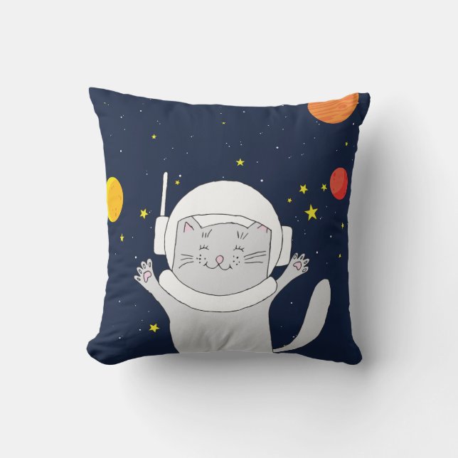 Cat Astronaut Animal With Space Helmet Clipart Bab Throw Pillow (Front)