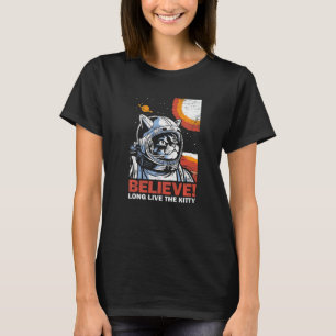 Cat Astronaut Believe for Space Kitten Distressed T-Shirt