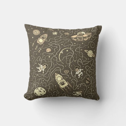 Cat Astronaut Chocolate Brown Kids Room Throw Pillow