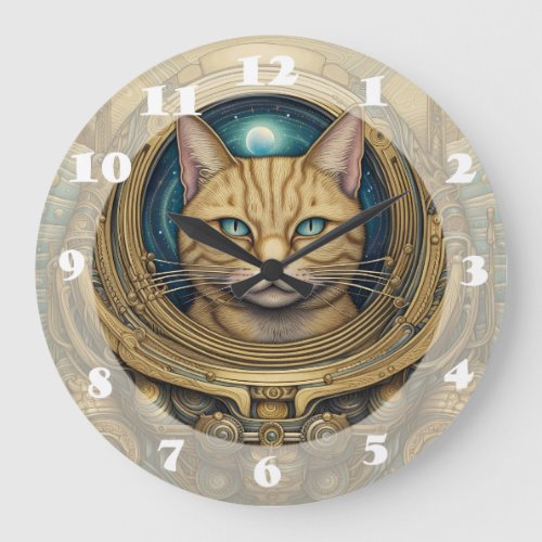 Cat astronaut cyberpunk art  large clock