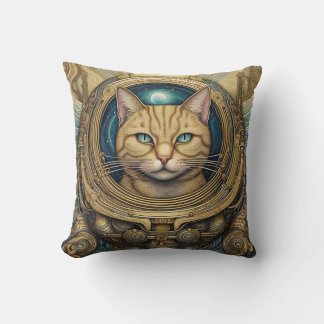 Cat astronaut cyberpunk art  throw pillow (Front)